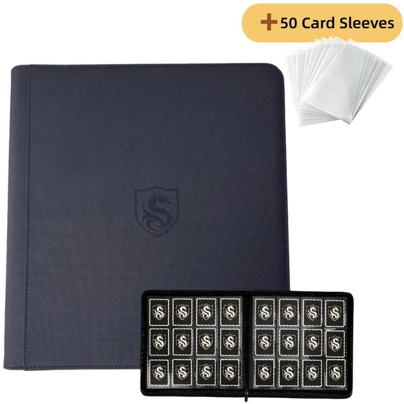 Card Penny Sleeve - 12スロットプレミアムサイドインサートカードバインダー、厚手インナーページ20枚、カードスロット480個、カードスリーブ50枚付き、5色展開、フルジッパー防湿・防塵設計、多機能サイドインサートバインダー、TCG/スター/ゲーム/野球カードコレクションアルバムに最適